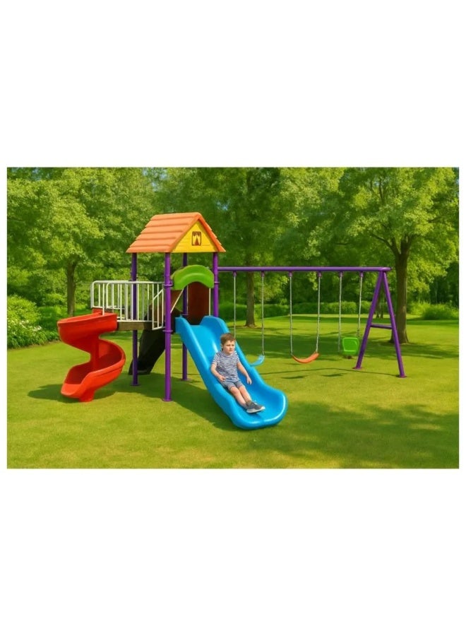 MYTS Deluxe Playset with 2 Slides & 3 Swings | Outdoor Kids Playground Playset | Heavy-Duty Weather-Resistant Activity Center | 535 × 430 × 350 cm - Image 1